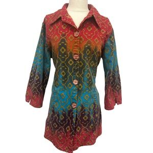 Gaudy Couture Womens XL Cotton Ombre Medallion Button Front Jacket Artistic Boho